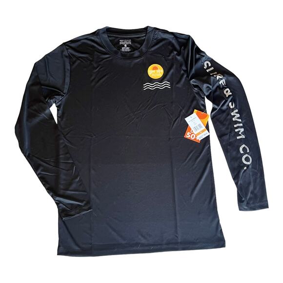 NEW Surf & SWIM TEE Long Sleeve SM Men's Women's Swimming T Shirt Black UPF 50+ - Picture 1 of 6